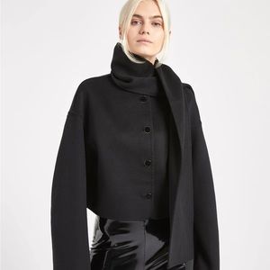 Talbots Wool Cropped Jacket with Attached Scarf